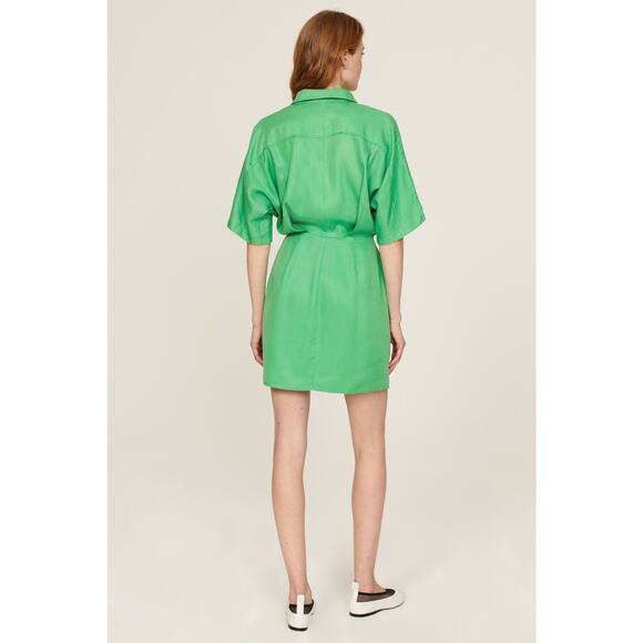 THAKOON Women's Green Collared Short Sleeve Tie Waist Mini Shirt Dress Size 8 - Picture 2 of 13